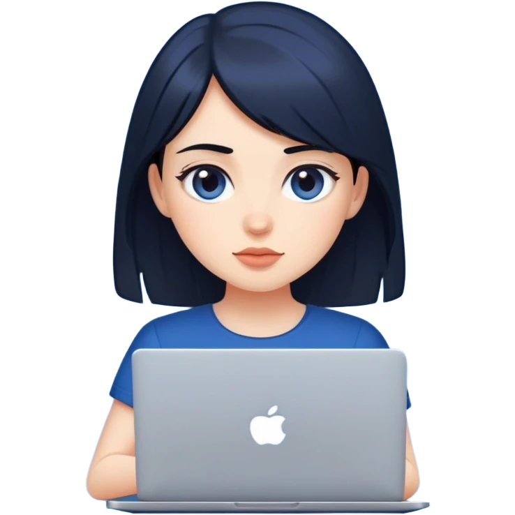 dark-haired girl at a dark blue laptop emoji