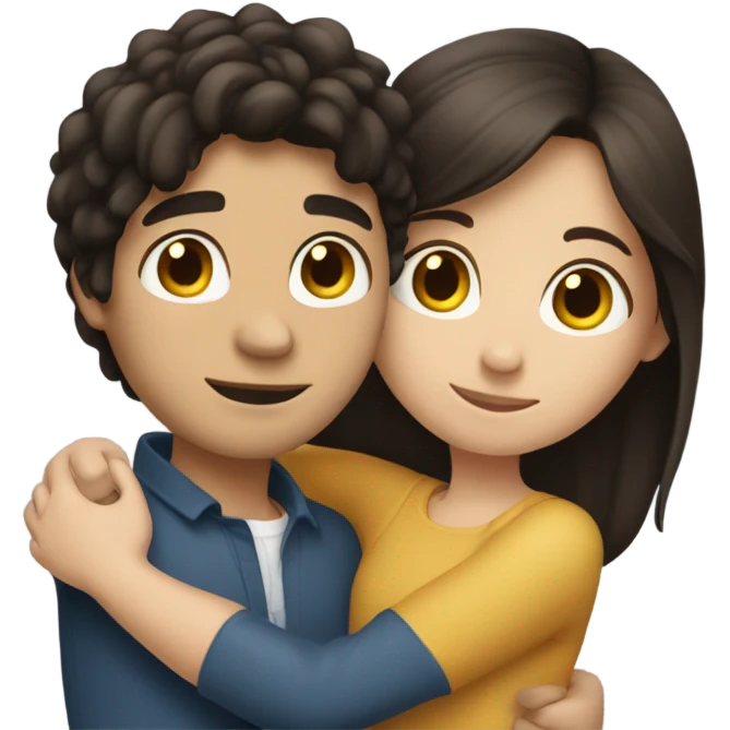 brunette girl hugging tall dark haired boy emoji
