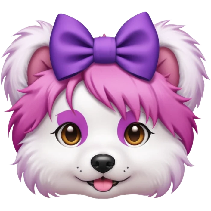dog with pink hair and purple bow on head emoji