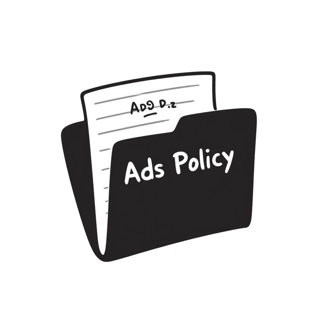 A document or folder with "Ads policy" written on the cover page in clear text emoji