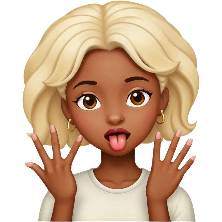 black girl with tongue out and pinching fingers emoji