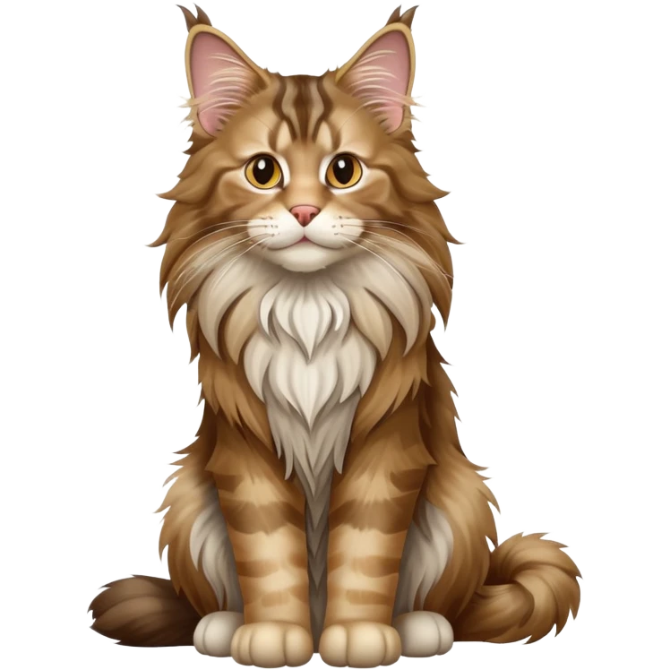 cinematic-[maine coon cat]-realistic-full-body-sitting-emoji,-tail-curled-playfully-around-its-paws,-head-tilted-dramatically,-scruffy-[maine coon]-fur,-simplified-yet-realistic-focused-features,-highly-detailed,-glowing-with-an-almost-sarcastic-glow emoji