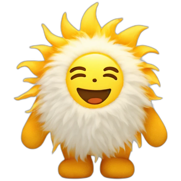 Fluffy plush toy featuring the sun at work emoji