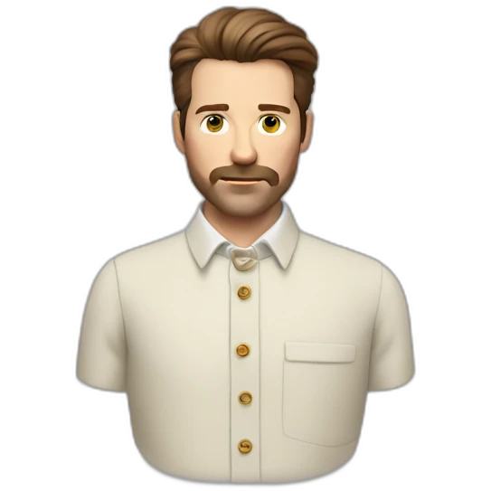 wes anderson character of a 40-year old man with short quiff and beard brown hair with a bit of grey, white oxford collar shirt all buttoned up (no tie) emoji