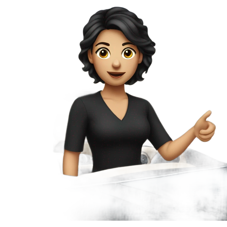 Girl with short dark hair in black V-neck blouse getting into convertible emoji