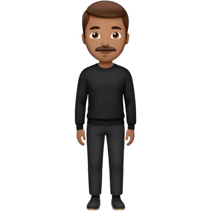 man with mustache, brown hair, 33years old, shirt, high temple Black pullover with a white shirt underneath and black fabric trousers 👕🖤👖 emoji