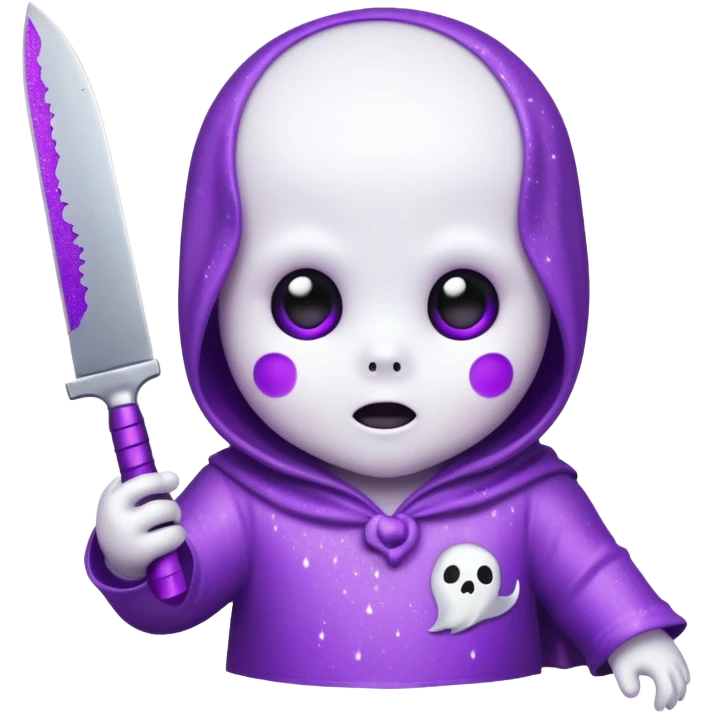 baby ghost face with glitter and a purple knife emoji