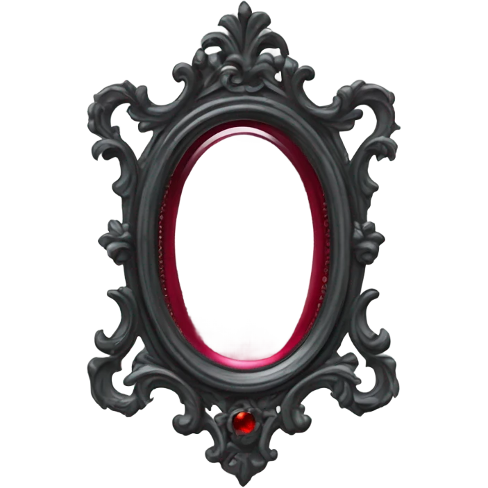 "A Victorian-era Gothic mirror with a black frame, gray-tinted glass, and a red ruby accent."
 emoji