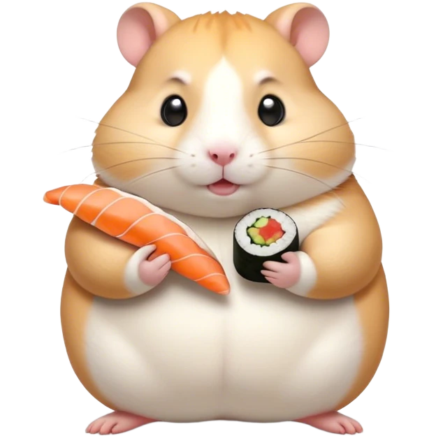 animated fat hamster holding a sushi emoji