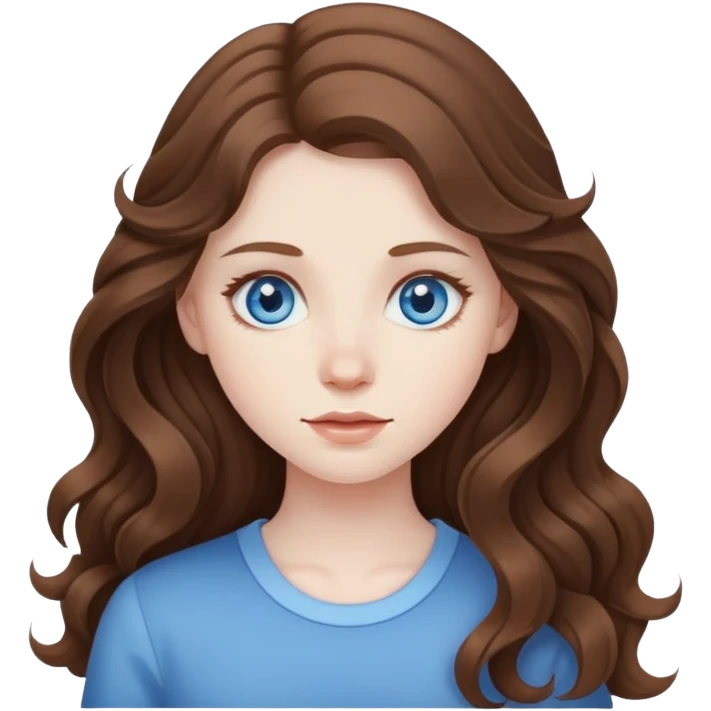 A brown haired girl with blue eyes and pale skin, and wavy long hair emoji