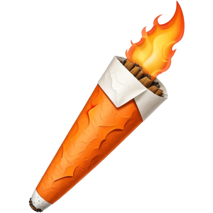 cartoon-like cigarette cone-shaped like a joint with a burning orange-red ember at the tip, realistic paper and ash texture, simplified and clean, bold outlines, emoji style emoji