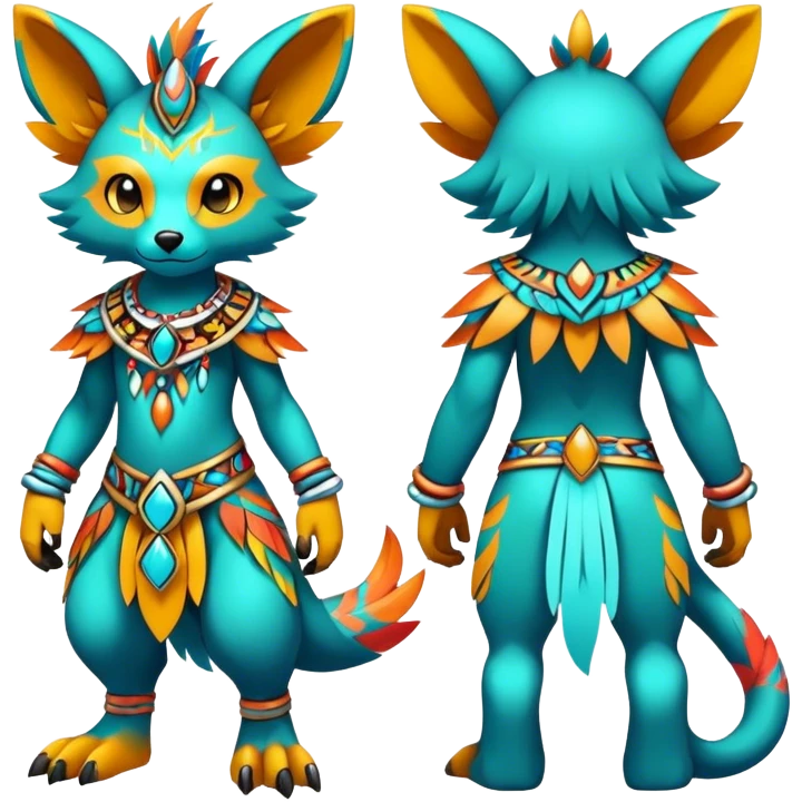 Anthro Sona Cool Edgy Cute Colorful Shy Tribal Shiny Fakemon-Fantasy-Creature Full Body emoji
