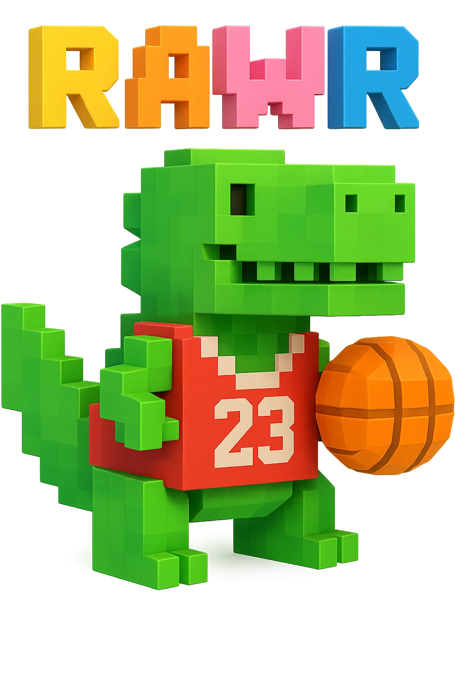 надпись "RAWR" и динозавр с баскетбольном мячом в майке с надписью "23", no background emoji