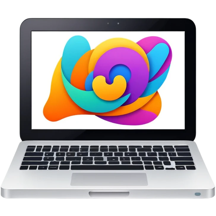 framed digital laptop illustration with abstract vector shapes inside emoji
