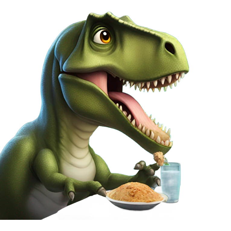Un dinosaurio q esté en el espacio comiendo  emoji