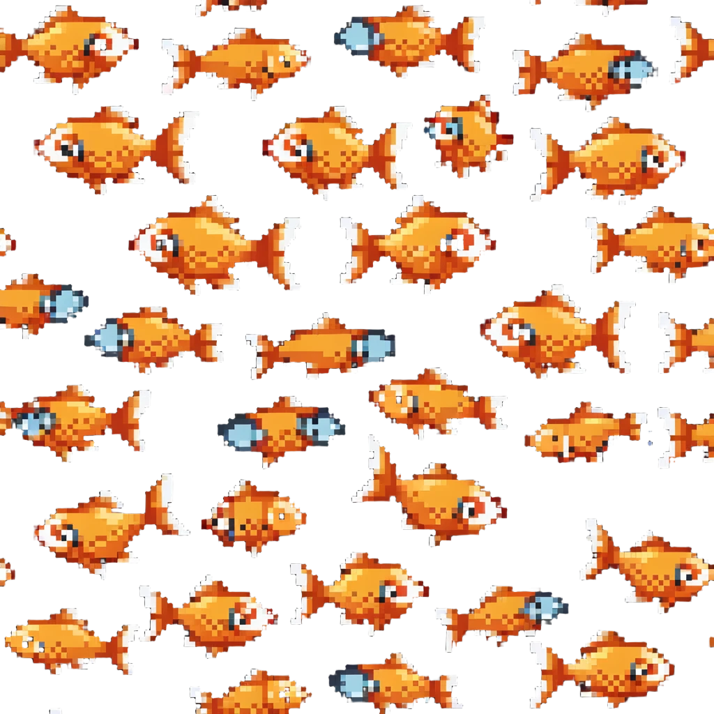 Pixelated goldfish with nerdy glasses making funny face emoji