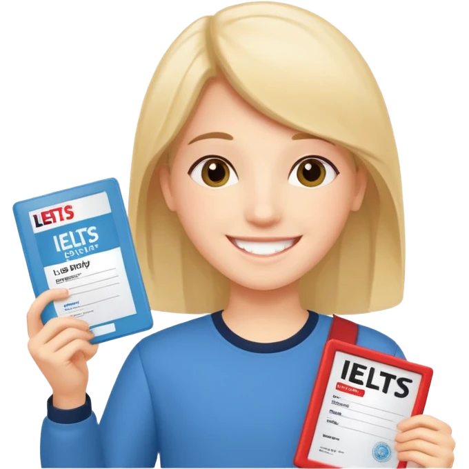 студентка радостная после успешной сдачи экзамена IELTS на 7.0 смотрит свои результаты на сертификате с текстом IELTS на белом фоне  emoji