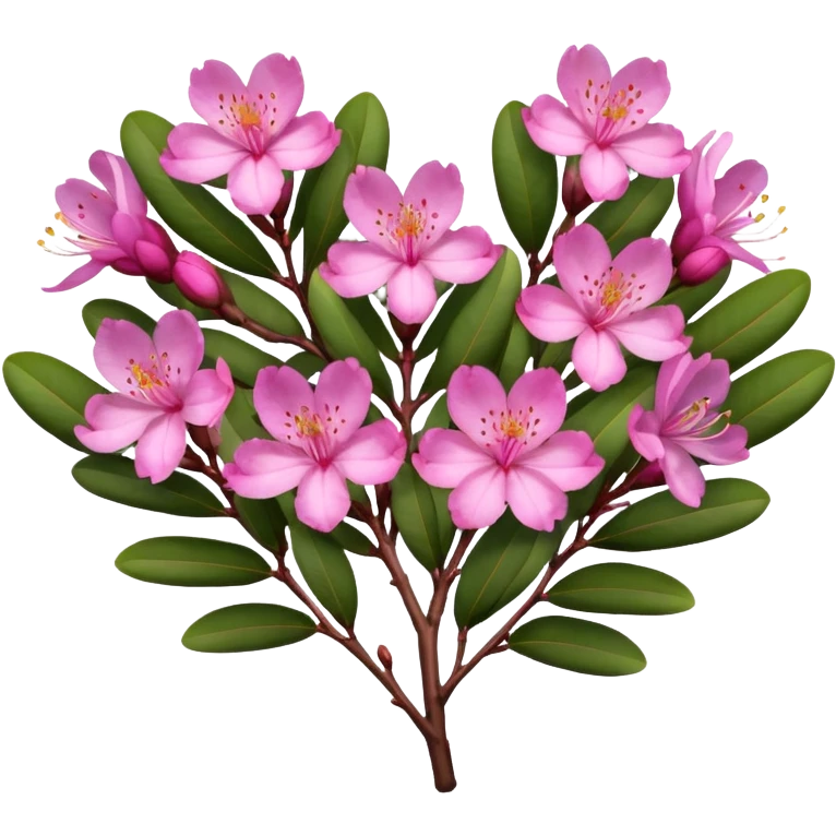 Natural rhododendron branches with a few flowers in a heart shape emoji