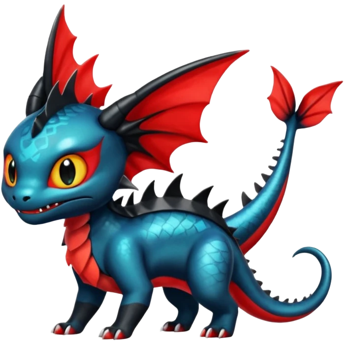 Shiny Red And Black Colorful Litten-Salandit-Vaporeon-Toothless-Fakémon-hybrid-creature (full body)  emoji