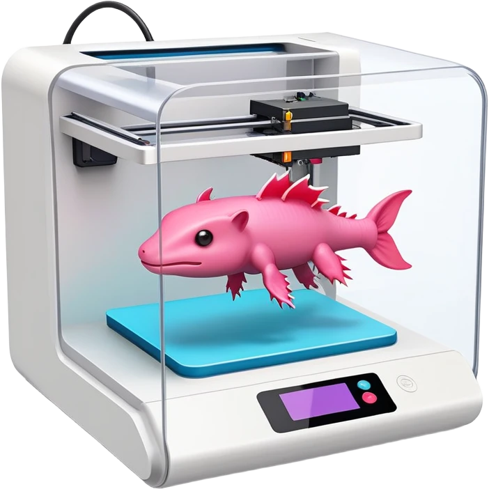 A 3-D printer printing an axolotl emoji