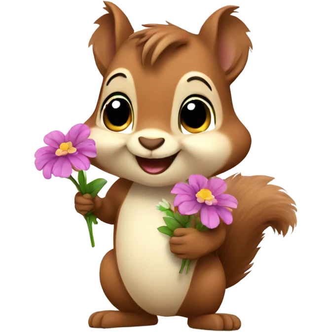 Cute squirrel holding flowers  emoji