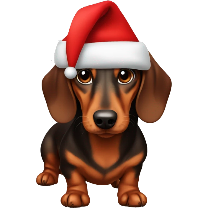 Brown Daschund with a red Santa hat on emoji