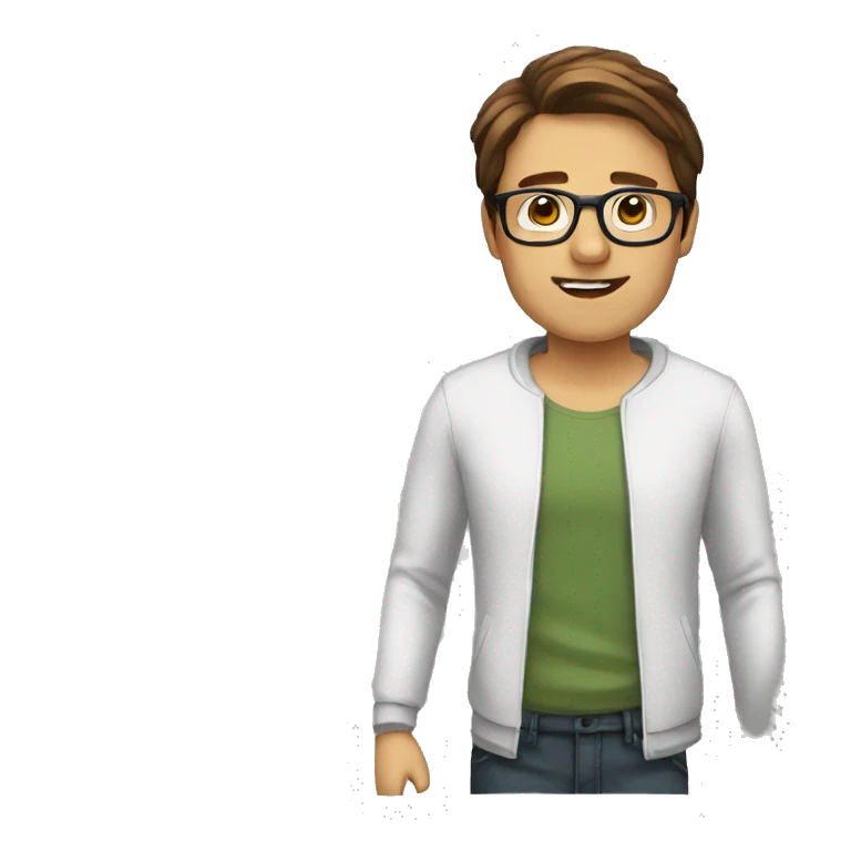 a man with brown hair and glasses getting dressed\ emoji
