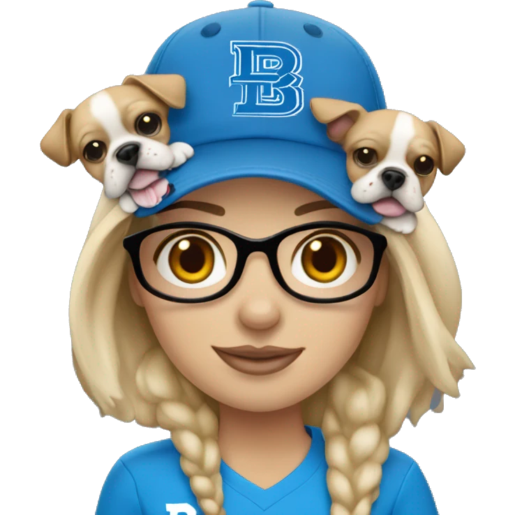 A blonde haired girl wearing a Detroit Lions hat and holding a Boston terrier emoji