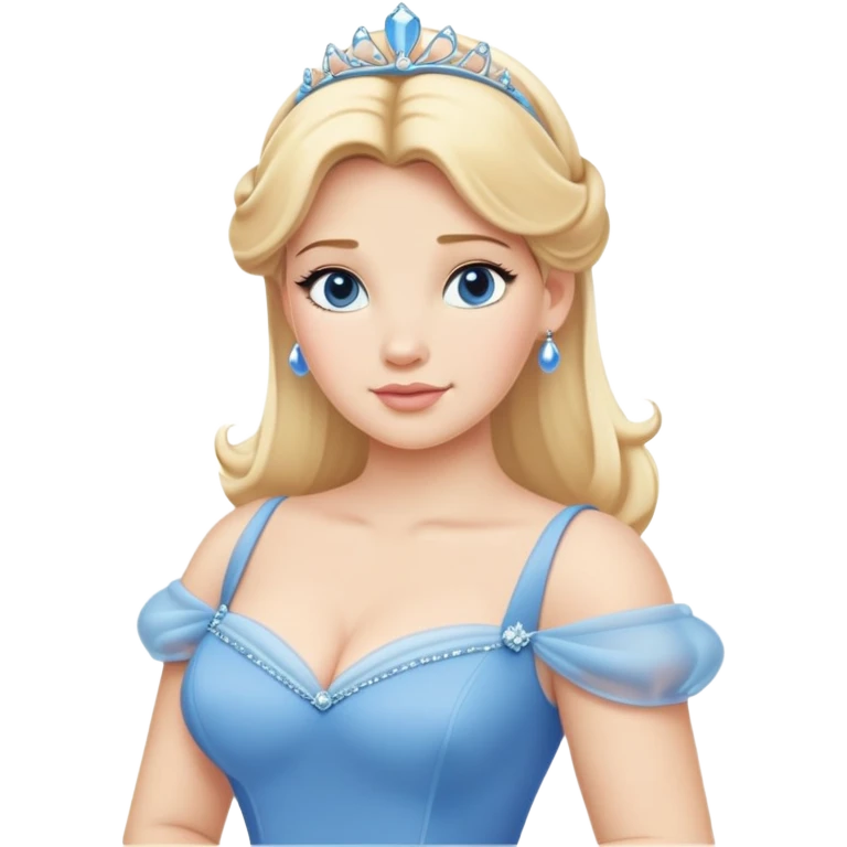Cinderella from hips up, blue dress, blonde hair, minimal style, larger size emoji