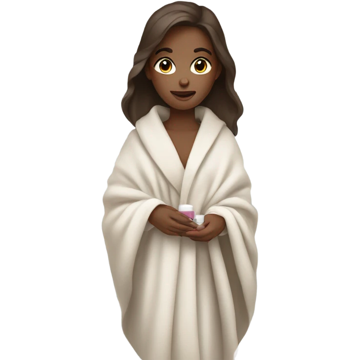 Brown hair girl white skin holding nail polish wrapped in blanket emoji