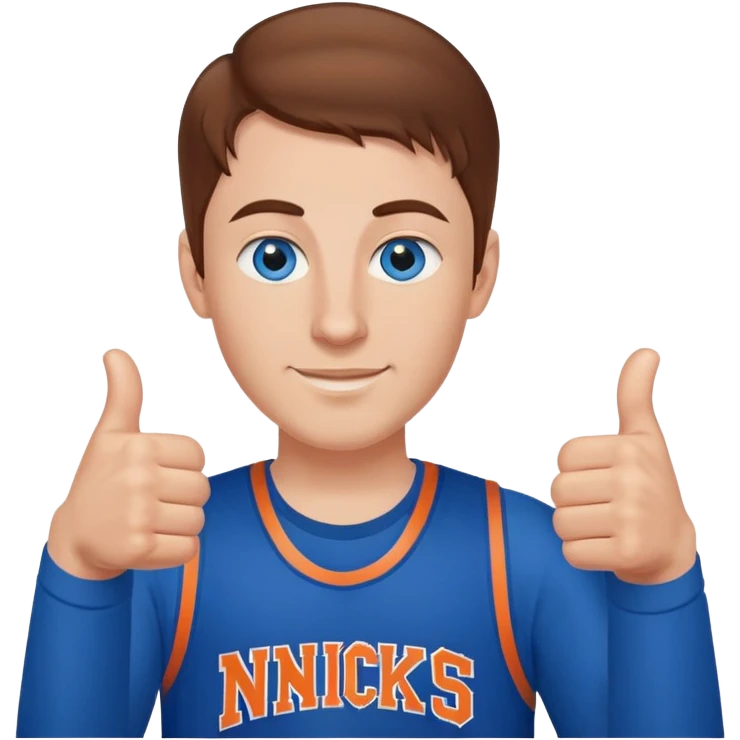 Thumbs up with knicks shirt on blue eyes, brown hair emoji