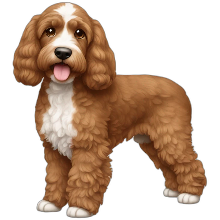 Reddish light brown cockapoo with small white patch on chin full body emoji