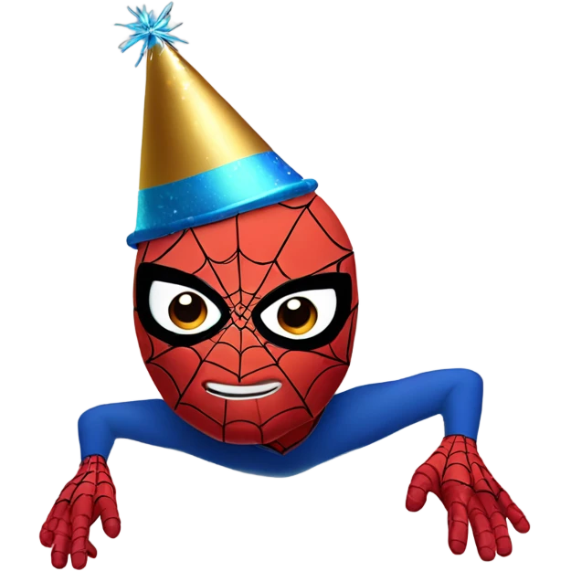 Spider-Man wearing a New Year’s Eve party hat emoji