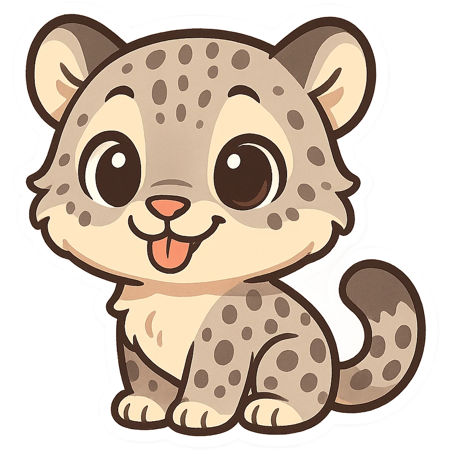 snow leopard emoji, cute cartoon style, big eyes, playful expression emoji