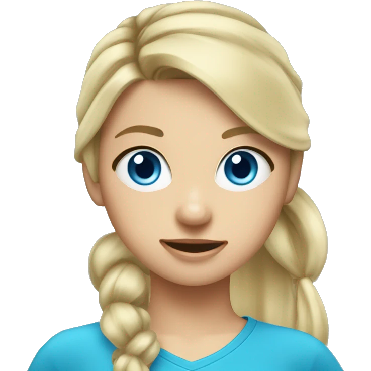 Blond Girl, ponytail with some loose hairs around Face, with Blue eyes Holding a Nikon Camera  emoji