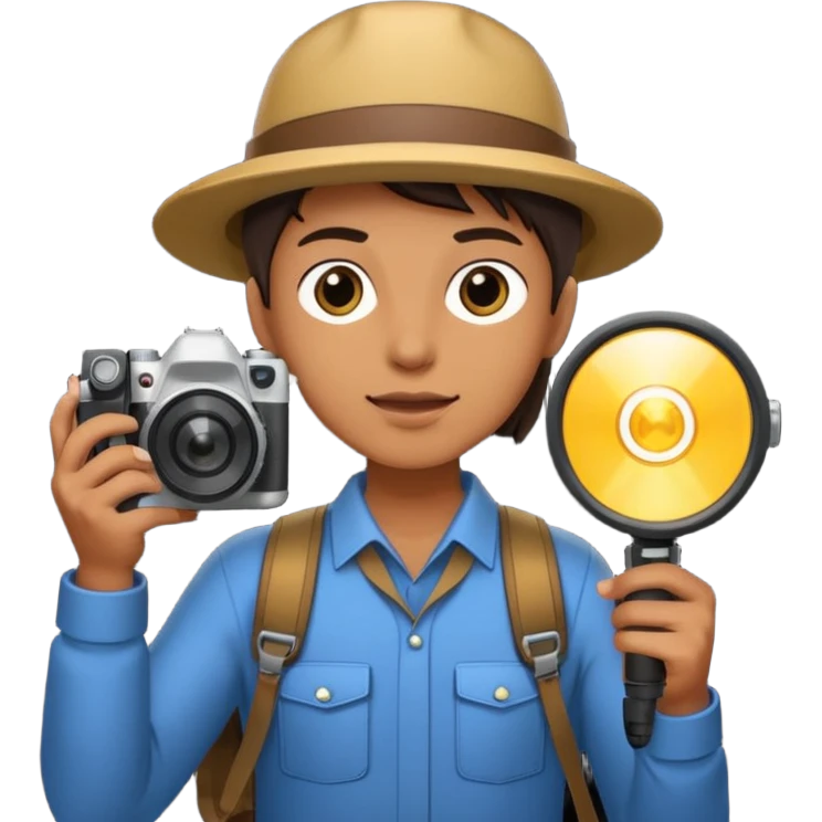 Photographer with flash speedlight,with camera emoji