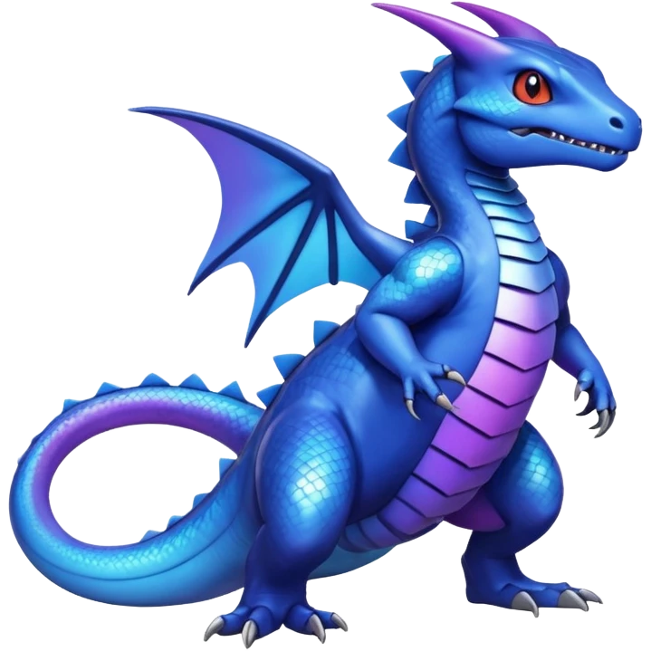 Cute Shiny iridescent cyan indigo blue violet gradients Guilmon-Salandit-Fakémon-hybrid-creature (full body)  emoji