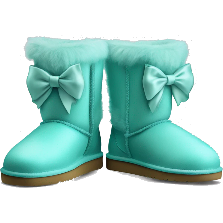 Realistic pair of tiffany blue fur Ugg boots  with ribbon bows. emoji
