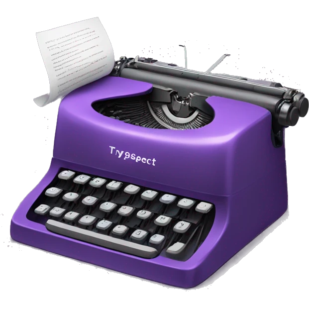 a purple typewriter that is writing out a piece of paper. the piece of paper says "TypeSpec" on it emoji