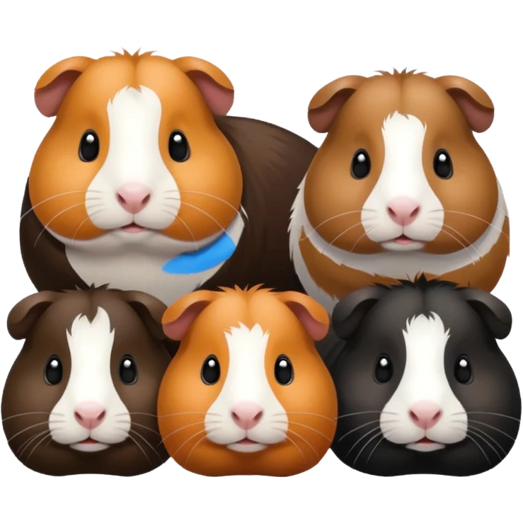 a group of 8 guinea pigs 2  big and creme colour 2 big and black 1 small black white and brown 1 small black and brown 1 small white and 1 small creme  emoji