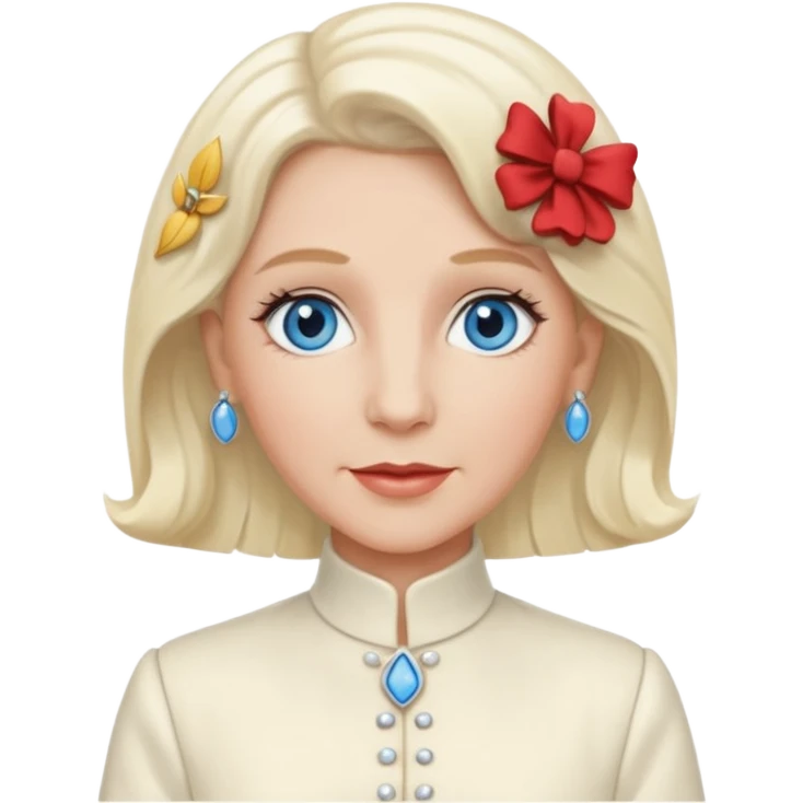 Patty Andrews from The Andrews Sisters with blue eyes, platinum blonde hair, ivory outfit emoji