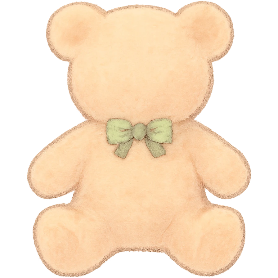 simple soft pastel teddy bear silhouette, Japanese hand-drawn, full object, transparent background, with a tiny bow emoji