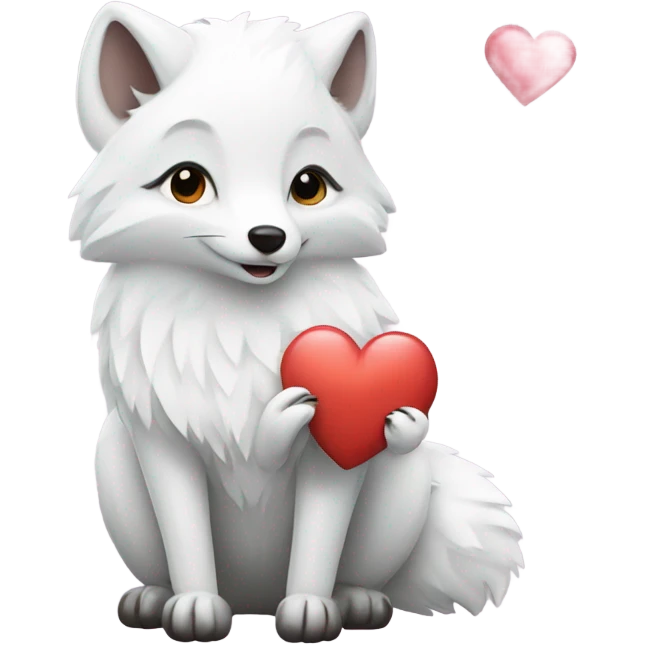 Arctic fox holding a heart emoji