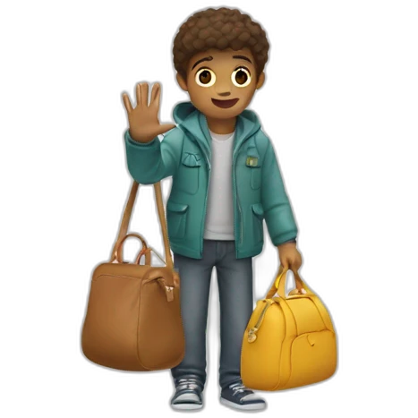 Boy’s One hand said hello, the other hand was holding his bag emoji