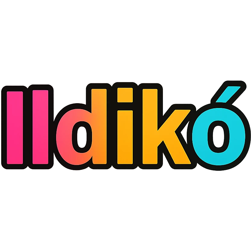 Ildikó name in colorful gradient modern font with dark outline, transparent background, in the style of sample images emoji