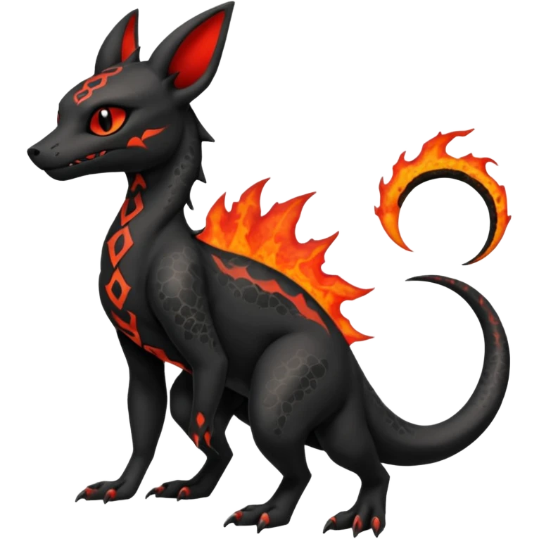 Edgy gothic dark evil volcanic magma-Salandit-Umbreon-Amaura-hybrid-fusion (full body) emoji