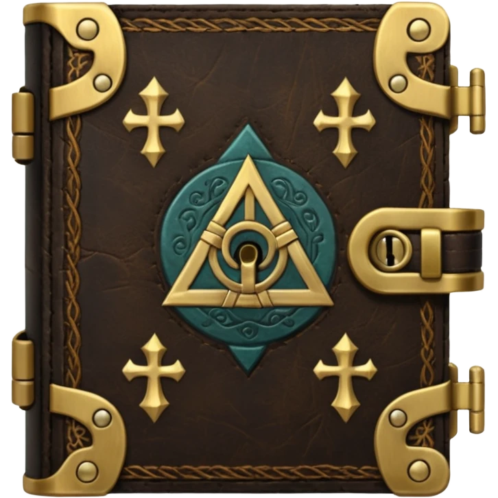 Ancient spellbook with metal lock and sigil, dark fantasy emoji