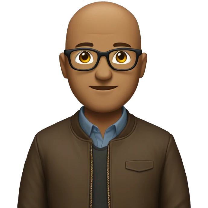 bald man with glasses and hair onlu on the sides of thehad with a brown leathr jacket emoji