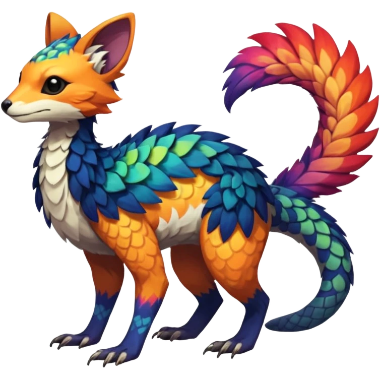  beautiful handsome gorgeous aesthetic colorful vibrant Vernid-Trico-species-Fakemon-creature by LiLaiRa, 4 legs, 1 tail, random markings, (full body) emoji