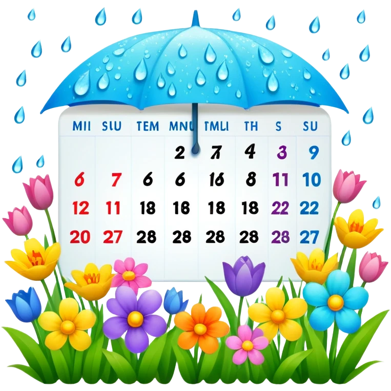 April 2024 calendar with spring flowers and raindrops emoji